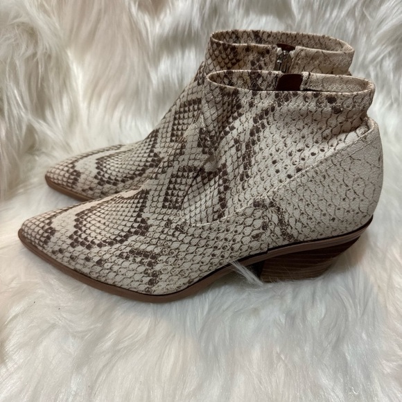 Franco Sarto Brown and Cream Ankle Booties with Snakeskin Pattern - Picture 2 of 9